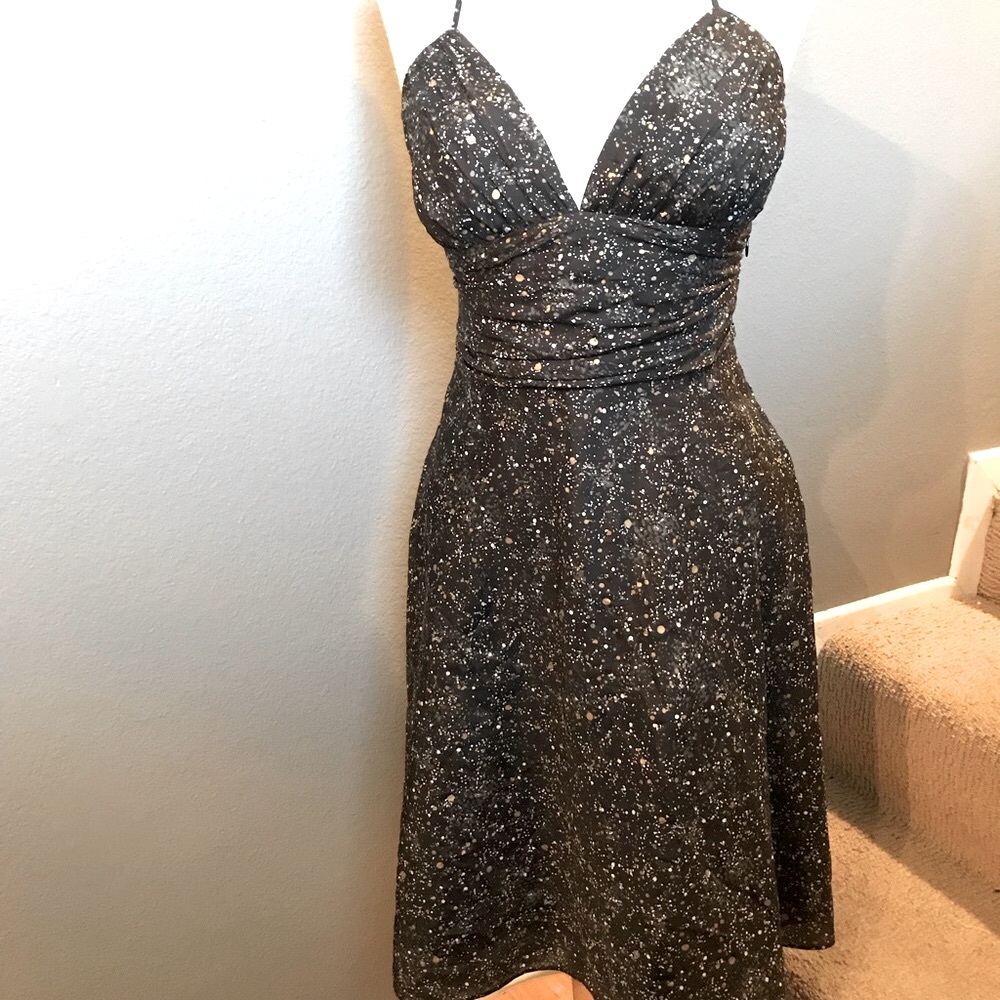 Express halter silk dress fun gold speckled print